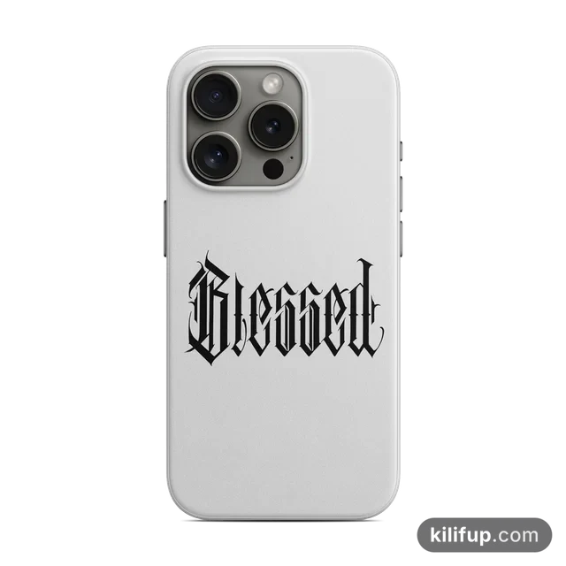 Blessed Gotik Yazı Beyaz Telefon Kılıfı – iPhone ve Samsung model seçenekli