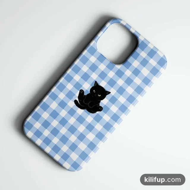 Blue Gingham Paw Telefon Kılıfı – iPhone ve Samsung model seçenekli
