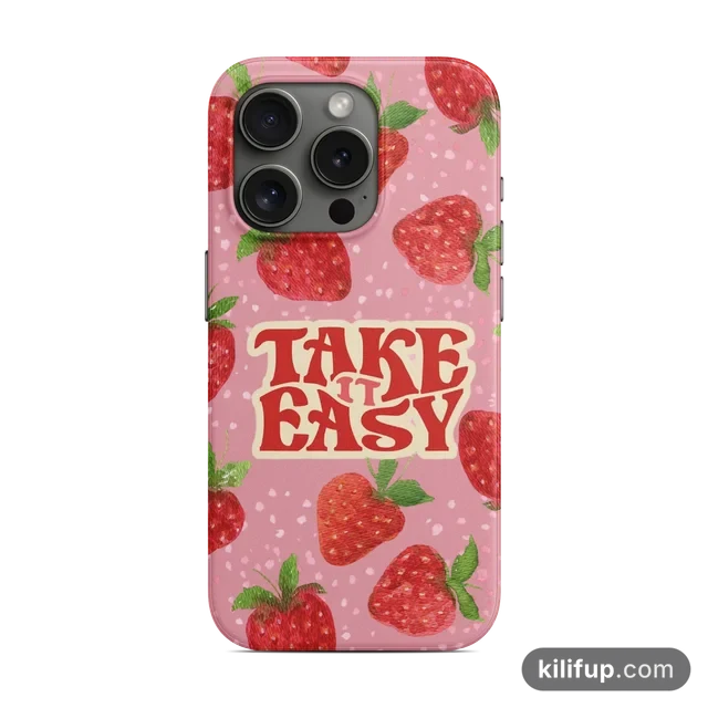 Take it Easy Çilekli Telefon Kılıfı – iPhone ve Samsung model seçenekli