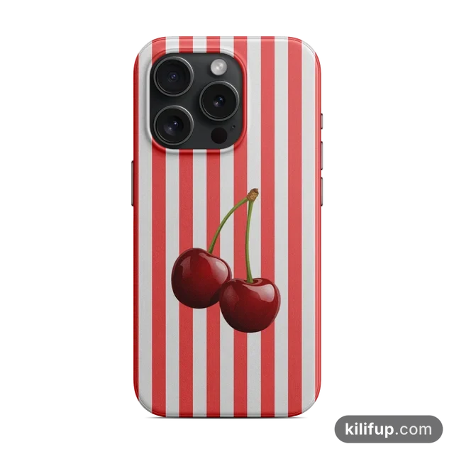 Çizgili Kiraz Telefon Kılıfı