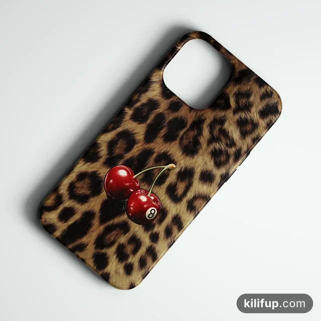 Cherry Leopard Telefon Kılıfı – iPhone ve Samsung model seçenekli