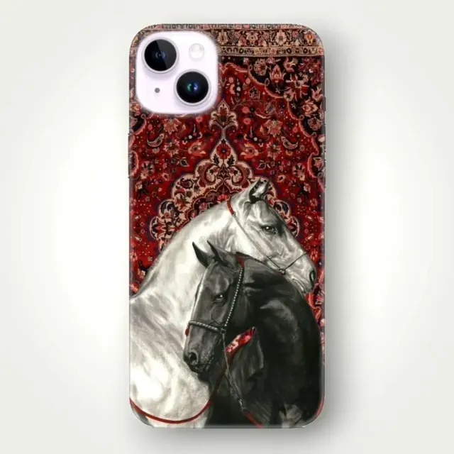 Kırmızı Halı Motifli Çift Atlar Desenli Kılıf