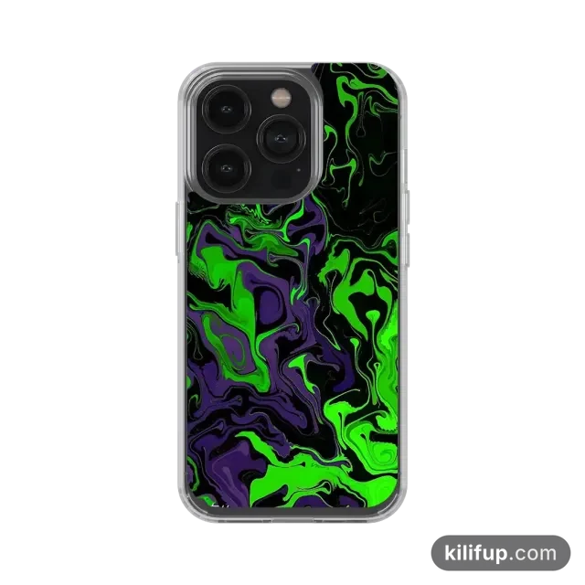 Yeşil Mor Siyah Fluid Art Telefon Kılıfı – iPhone ve Samsung model seçenekli