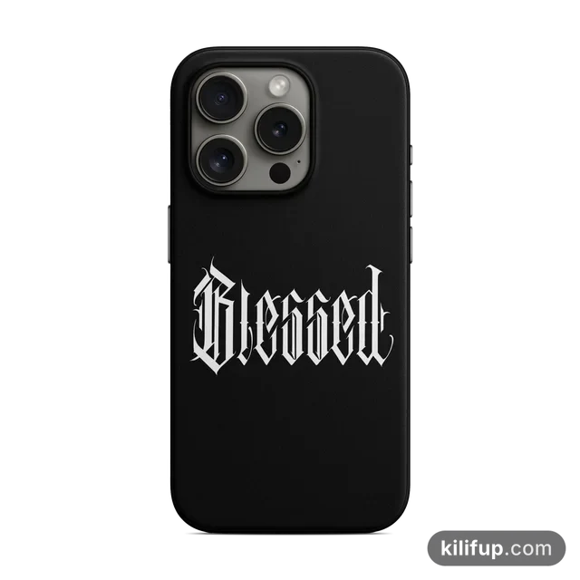 Blessed Gotik Yazı Siyah Telefon Kılıfı – iPhone ve Samsung model seçenekli